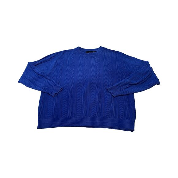 Vtg Bill Blass Mens XL Cable Knit Hand Framed USA Royal Blue Fisherman Crewneck - Picture 1 of 4